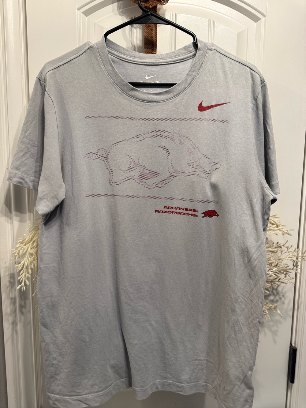 Nike Light Gray Razorbacks Short-Sleeve Tee with Maroon Accents
